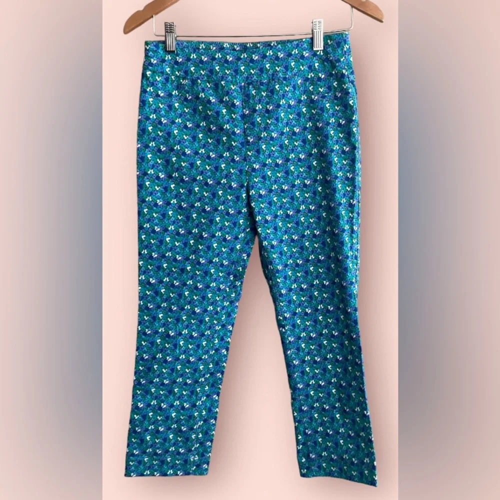 Soft Surroundings: Blue Pants with Tiny Forget Me Not Flowers Super Stretch